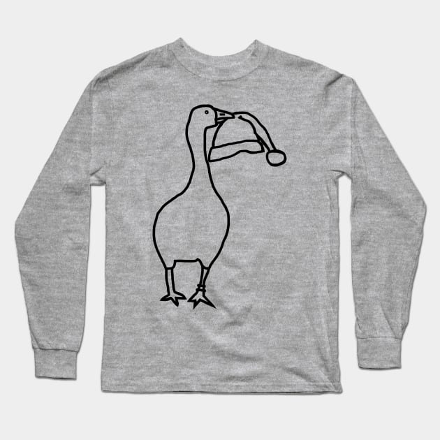 Gaming Goose Steals Christmas Santa Hat Line Drawing Long Sleeve T-Shirt by ellenhenryart